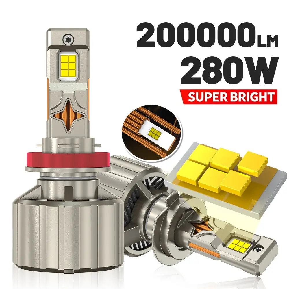 2-Pack H7 LED Headlight Bulb H1 H4 H11 9005 HB3 9006 HB4 9007 HB5 9008 H13 9012 HIR2  280W 9980 CSP Chip Canbus 10 Copper Tube Car Lamp Turbo Fog Lamp 6000K 12V/24V
