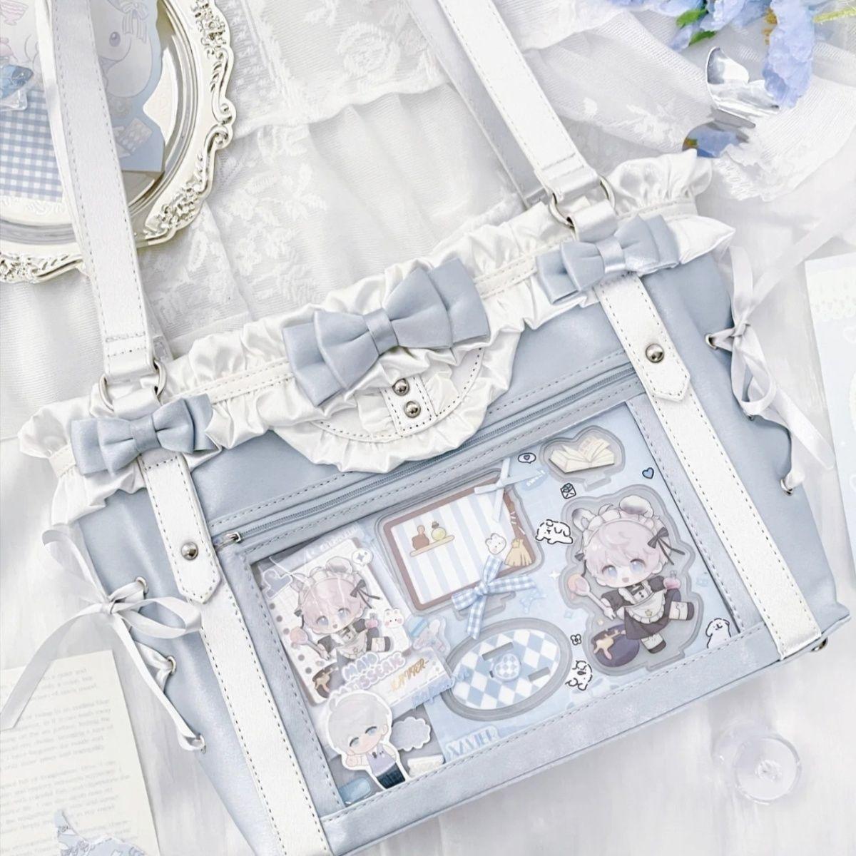 JIAERDI Lolita Cute Bow Shoulder Bag Ladies Harajuku Leather Square Large Capacity Ita Bag Anime Handle Purse Y2K Tote Bag 2025