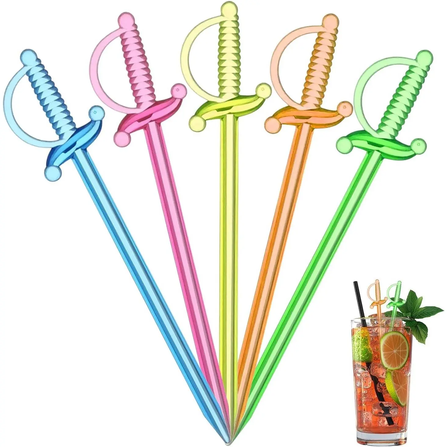 100PCS Cocktail Swords, 3.3Inch Fruit Sword Toothpicks, Cocktail Sticks for Drinks, Multicolor Plastic Sword Cocktail Picks for Appetizers