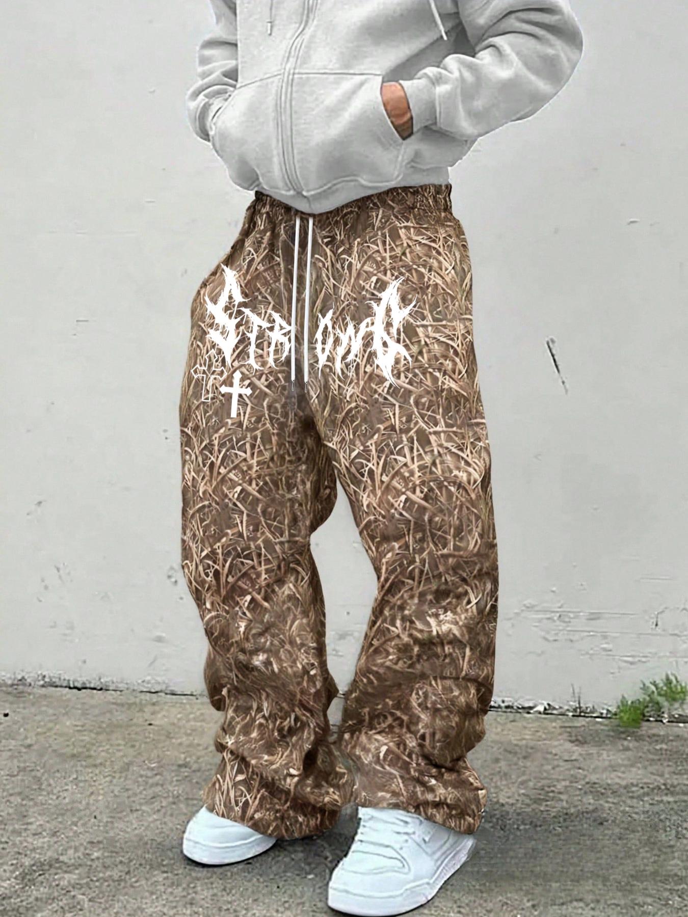 Men's Tree Branch Camouflage & Camouflage Loose-Fit Knit Pants, Y2K Style Summer Streetwear, Retro Hip Hop Fashion