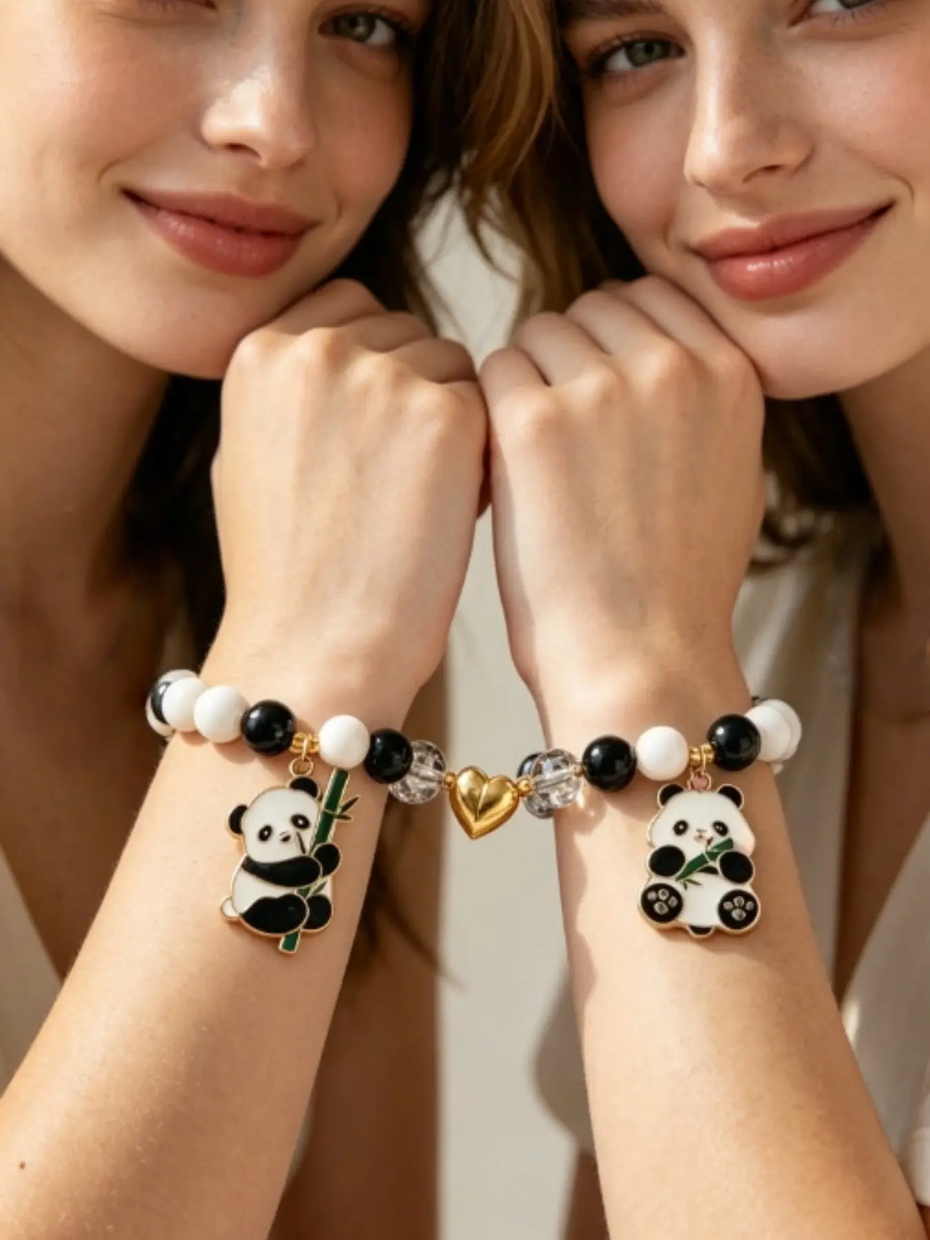 Handmade Cute Panda Pendant Couple Bracelet Set, Matching Bracelets, and Bead Best Friend Matching Jewelry, Romantic Gift Accessory