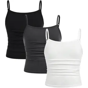 Girl's Tank Tops 3 Packs Cute Ruched Spaghetti Strap Camisole Slim Fit Undershirts(Gift)