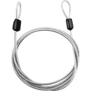 Cable Lock 6.6ft x 2.5mm Steel Stainless Steel Wire Rope with Double Loop Silver