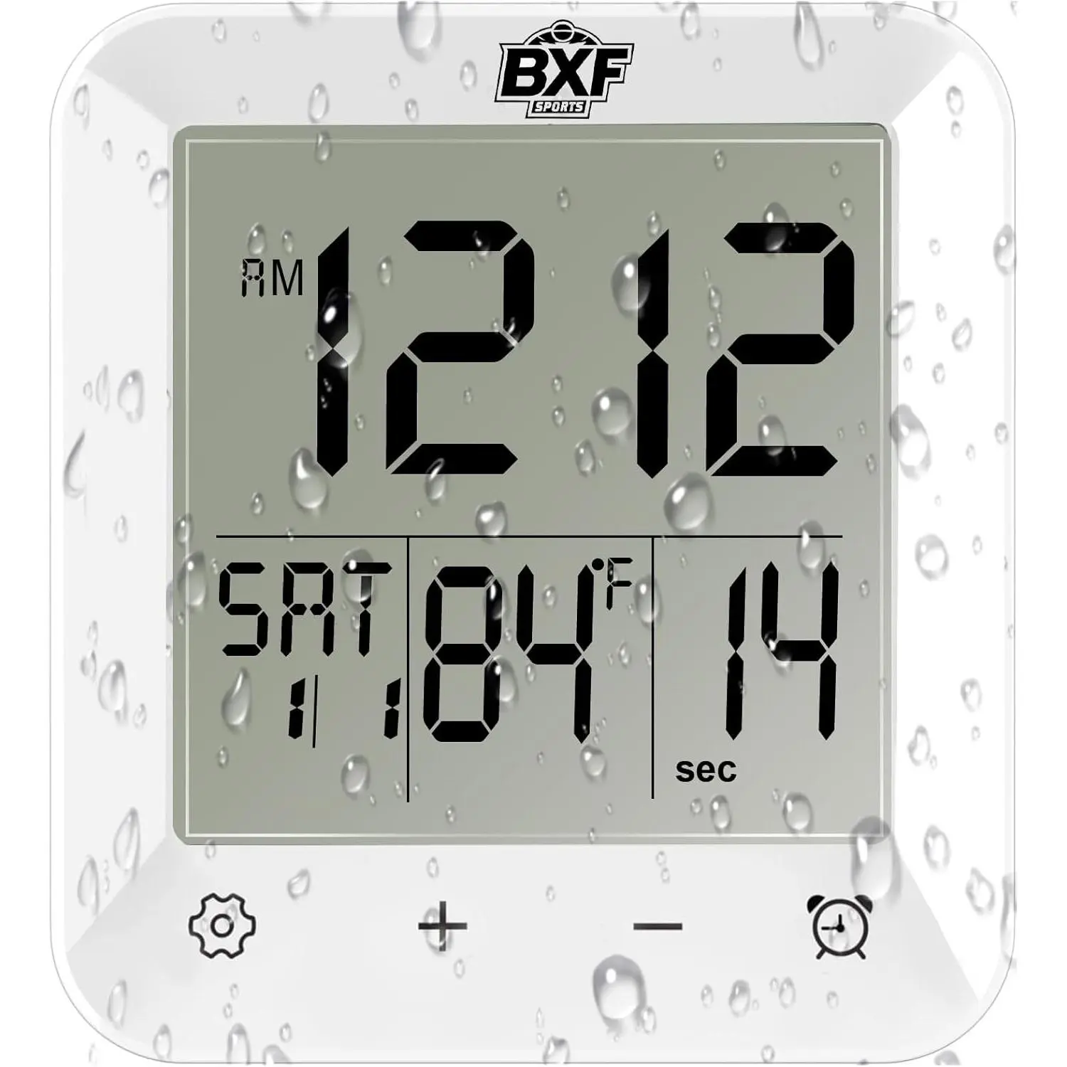 Digital Shower Clock Waterproof,Bathroom Extra Large LCD Screen Wall Clock Timer,Countdown,Moisture Proof,Anti Splash,Display Temperature,Time,Date and Week,Suction Cup,Hanging,Hole Stand