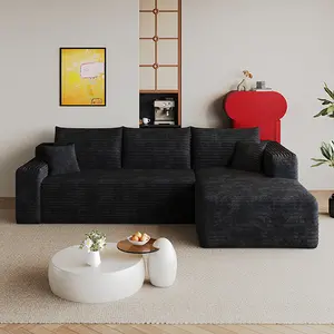 96.5 "Cloud Sectional Boneless Couch with Oversized Lounge Chair, Memory Sponge Compression Modular Sofa Suitable for Living Room And Bedroom, Comfortable Deep Seat Corduroy Sofa, No Assembly Required