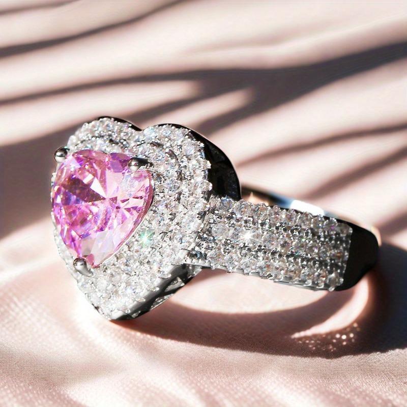 Gorgeous Luxury Pink Heart-Shaped Zirconia Ring, Romantic Anniversary Gift, Sparkling Delicate Wedding & Engagement Jewelry for Women