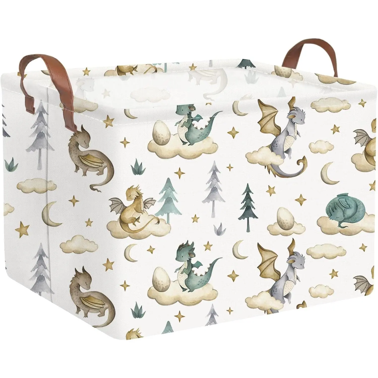 Rectangular Dinosaur Baskets,Watercolor cute dragon fairy tale kids nursery basket,Cloud moon star dragon egg laundry basket for kid,Toys Box,Dinosaur Room Decor(Cute dinosaur)Gift