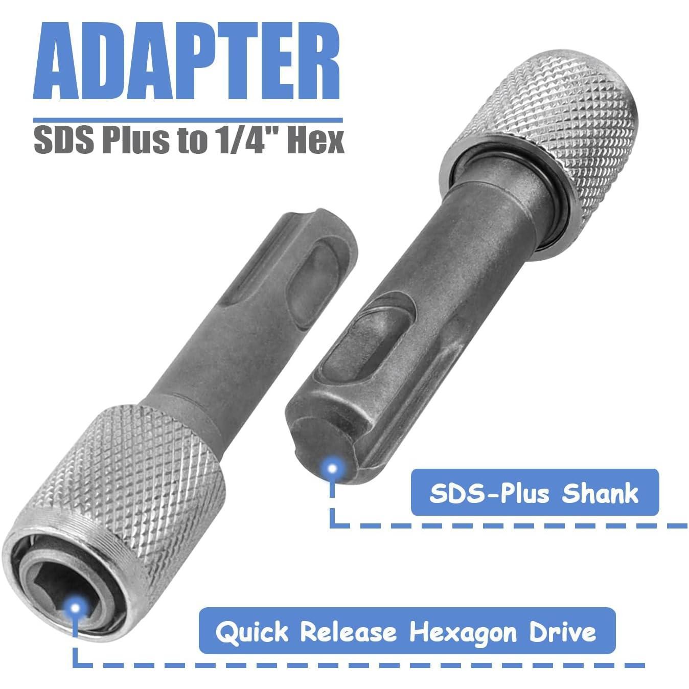 5 count SDS-Plus Shank Drill Chuck Adapters SDS PLUS to 1/4" Hex Socket Adapter Converter 1/4 Inch Hex Shank  Drill Bit Holder for Electric Hammer  Drills