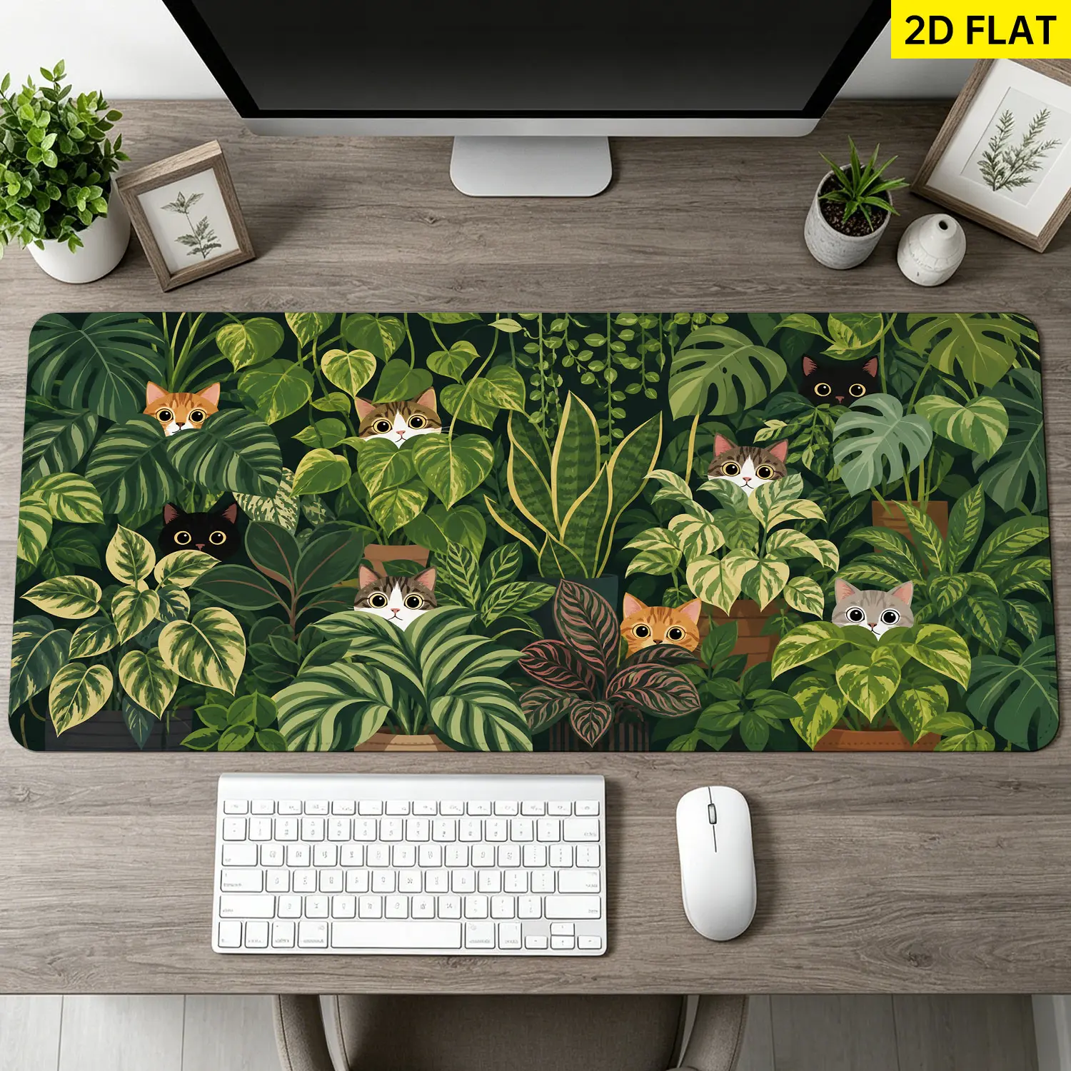 Extra Large cute cat hiding in tropical plants Mouse Pad,Non Slip Rubber Pad,Desktop Decoration Drotection Pad,Washable,Lock Edge Multi Size,Premium Multipurpose Mousepad For Home,Office,Gift for Family and Friends
