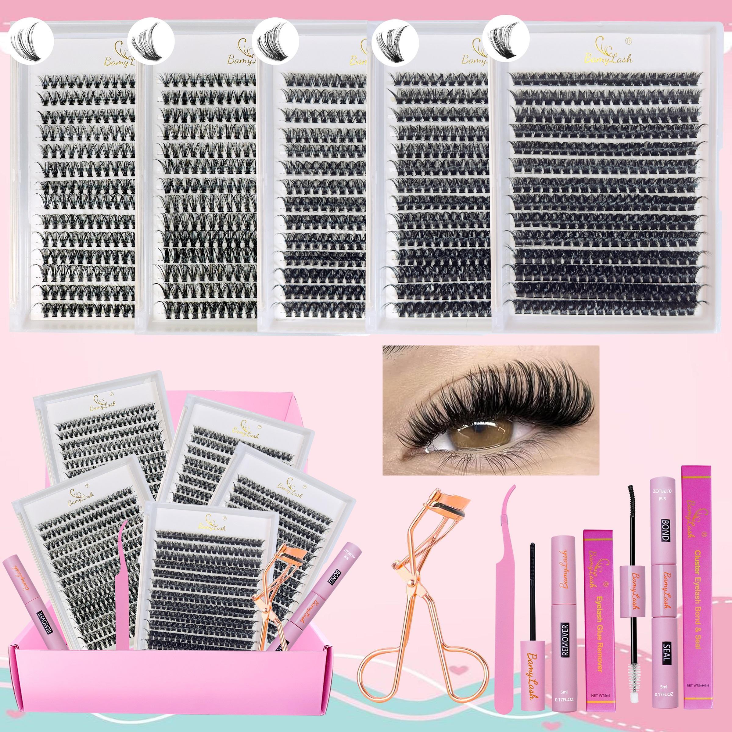 Natural Look DIY Eyelash Extensions Kit, 5 Boxes with Glue, Eyelash Bond & Tweezers & Glue Remover & Brush &, Professional Eye Makeup Accessories, Cosmetic, Eyelash Extensions Set
