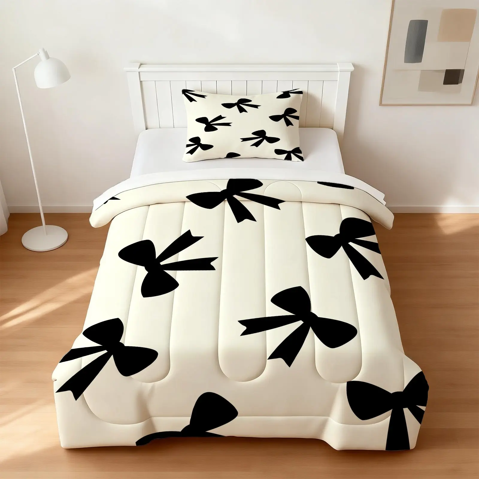 2/3Pcs Sweet Bow Print Comforter Set, Premium Soft Microfiber, Warm & Cozy, All Season Use, Aesthetic Decor for Girls Bedroom, With Comforter Filling, Without Pillow Inserts
