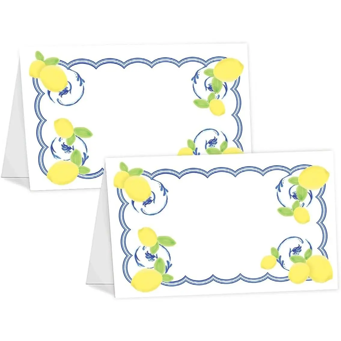Lemon Buffet Place Cards Table Tents - 12Pcs Lemon Table Tents, Lemon Themed Party Decorations, Blue Tile Party Supplies for Event Table Decor