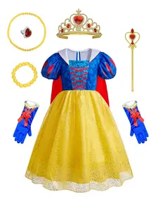 Girls' Snow Princess Dress, Complete Birthday Party Set, Child Costume with Accessories, Perfect for Celebrations