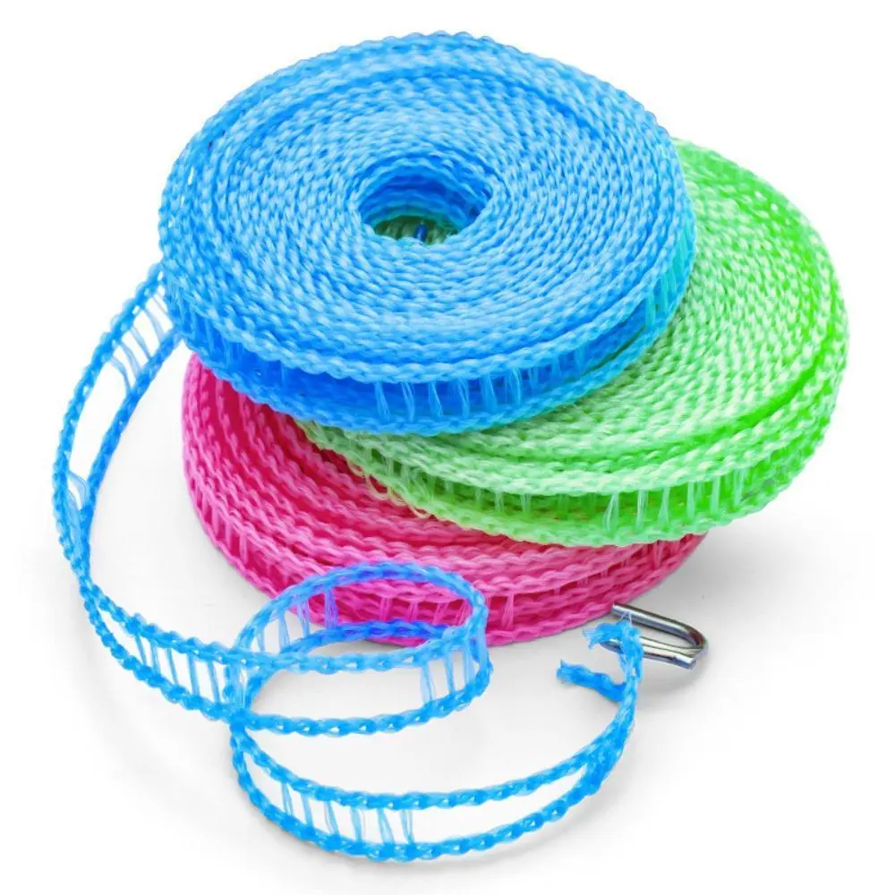 3Pcs 10mAnti-Slip Portable Clothesline Rope with Hooks, Multi-Color Laundry Drying Cord for Indoor, Household & Outdoor Camping Use