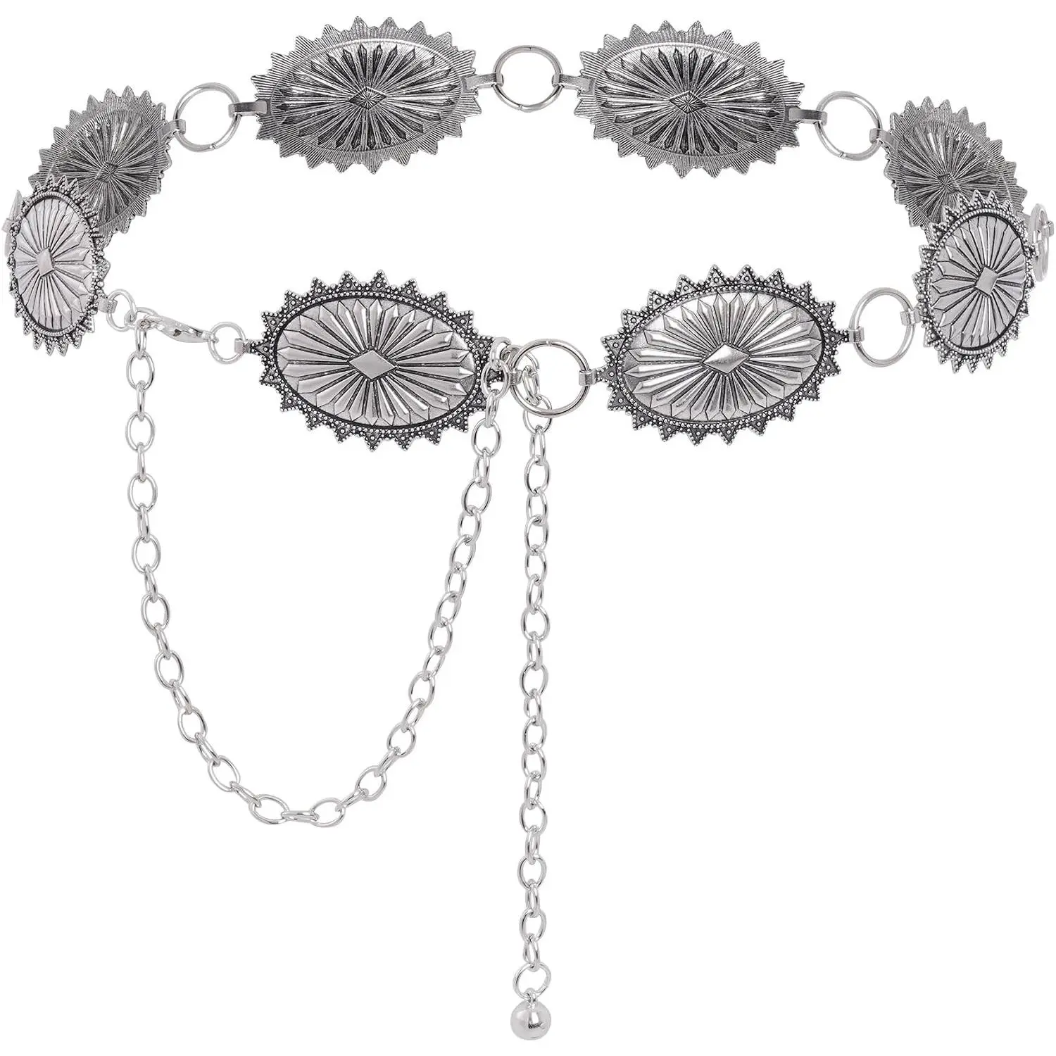 Oval Concho Chain Belt for Women Metal  Chain Belt for Dresses Jeans  Cowgirl
