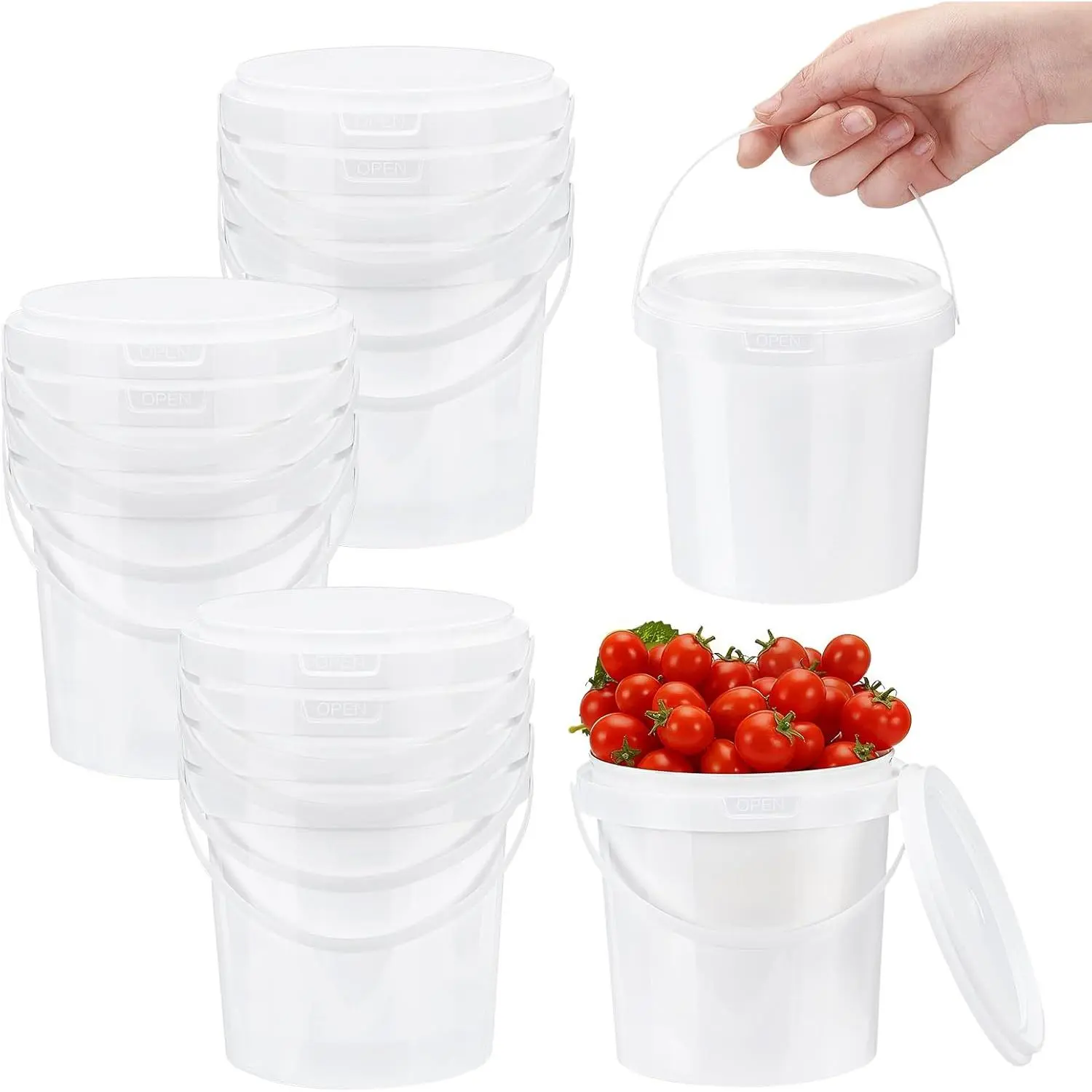 12 Pcs White Plastic Bucket with Lid and Handle, Food Grade Buckets with Lids, Ice Cream Containers Food Safe Bucket for Multipurpose Storage Paint Water Art Crafts Projects (1 Quart)