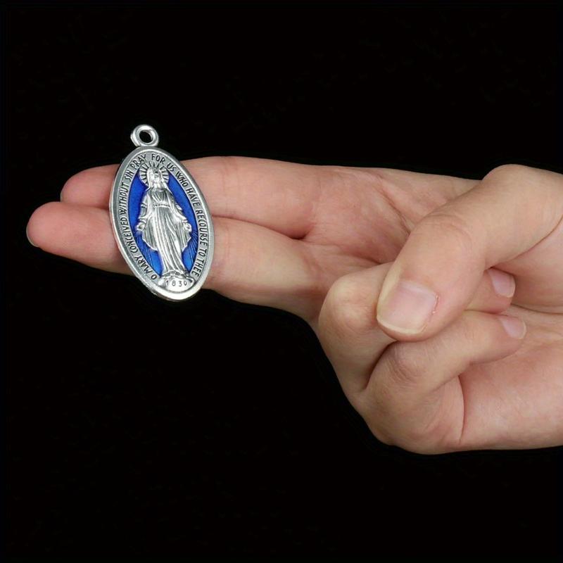 20 Pieces of Grace Mary Miracle Pendants - Blue Enamel Catholic Rosary Beads for Necklaces and Jewelry