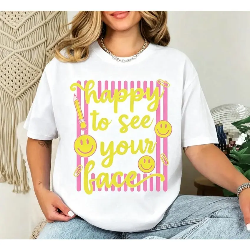 Unisex Graphic Print T-shirt with Smiley Face, Oversized Fit in Breathable 100% Cotton, Shortsleeve Streetwear Style, Round Neck, Tshirt, Fabric, Top, Casual, Piece, Heat Transfer