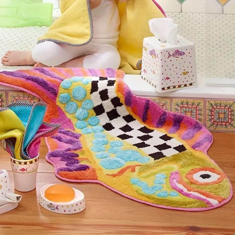Creative Colorful Ugly Fish Bath Mat, Irregular Shape Absorbent Thickened Shower Room Foot Pad, Bathroom Door Mat, Home Decor