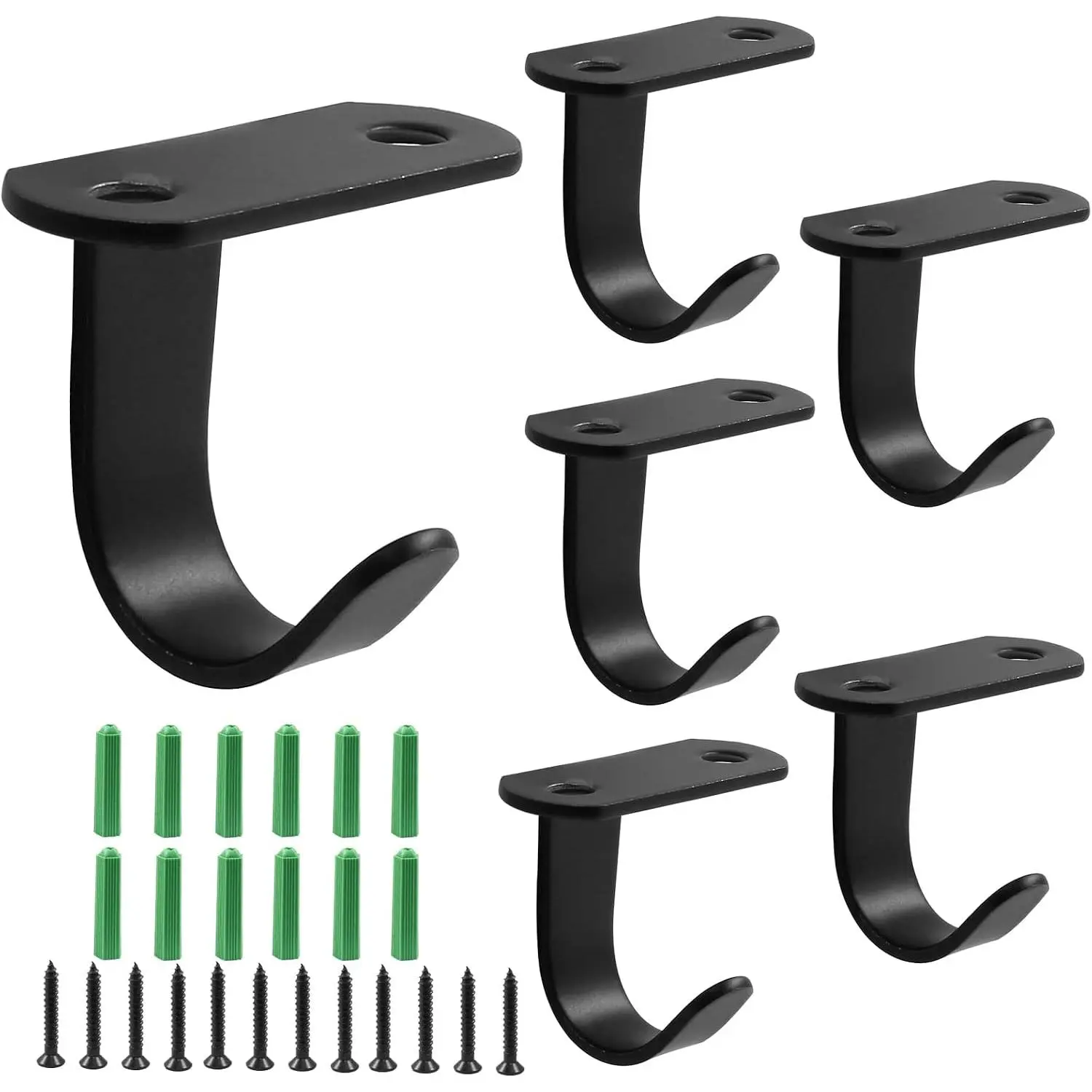 6 Pack Black Screw Mounted Ceiling Hooks, Heavy Duty Under-Shelf Coat Hook, Stainless Steel Towel/Robe Clothes Hook Hanger for Cabinet, Kitchen, Cupboard, Bathroom