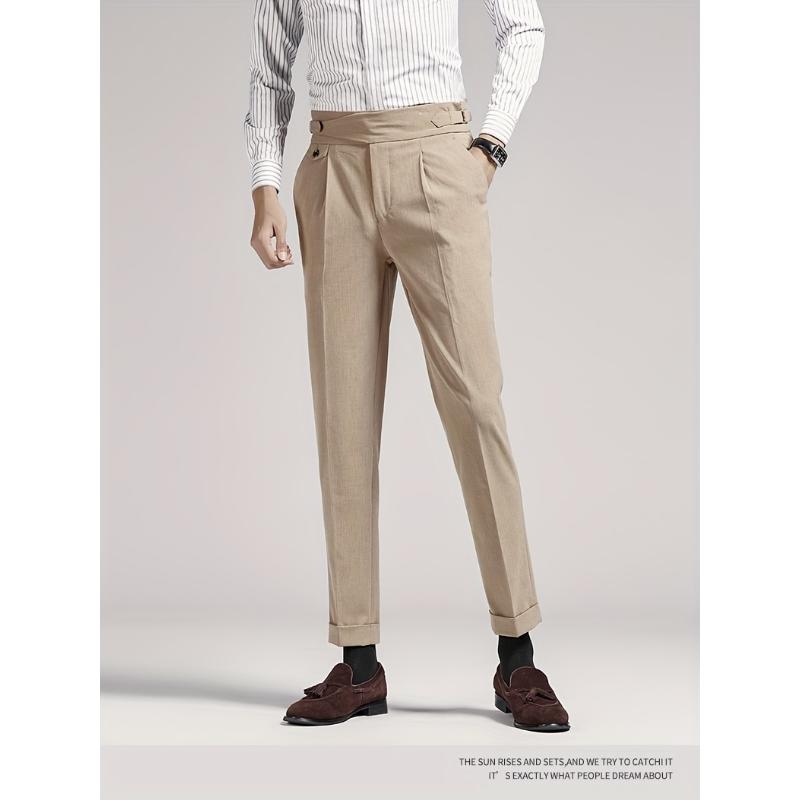 Men's waist less short black pants - mid waist loose fit, hanging fabricBusiness casual pants, suitable for all seasons, made of fashionable men's elastic fiber material. Menswear Spandex