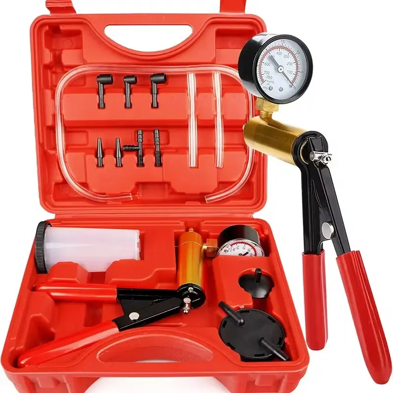 Handheld Vacuum Pump Test Kit with Pressure Gauge Adapter, Portable Durable Vacuum Pressure Gauge, Essential Car Repair Tool Set