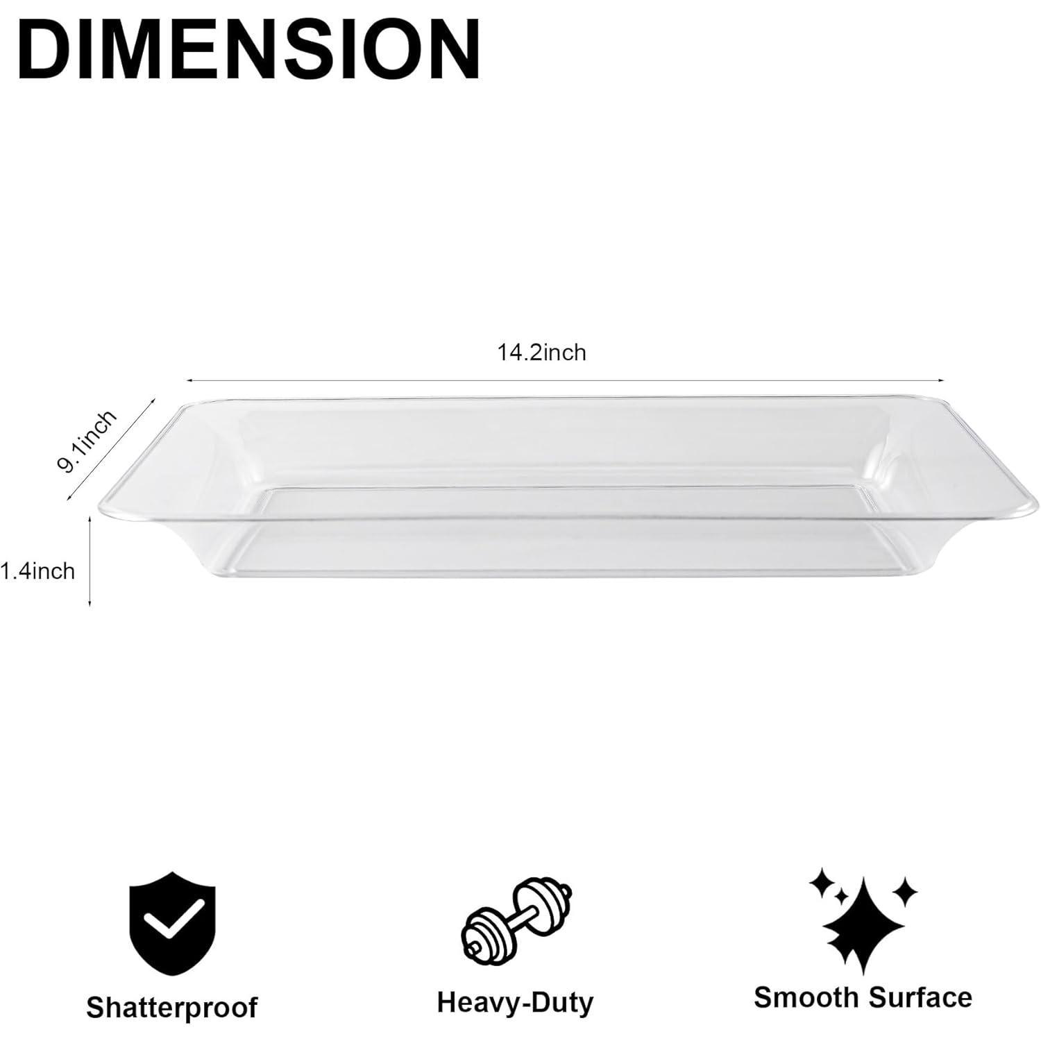 6-Pack 14" x 9" Clear Large Plastic Serving Trays,  Serving Platters for Dessert, Fruit, Snacks, Cookies, Heavy Duty  Serving Tray for Kitchen, Party
