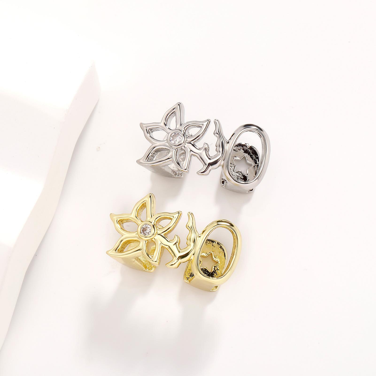 Hollow Flower Open Face Single Tooth Grillz with CZ Rhinestone| Gold & Silver Floral Dental Jewelry Cap| Y2K Hip Hop Baddie Fake Braces| Removable Mouth Accessory for Women