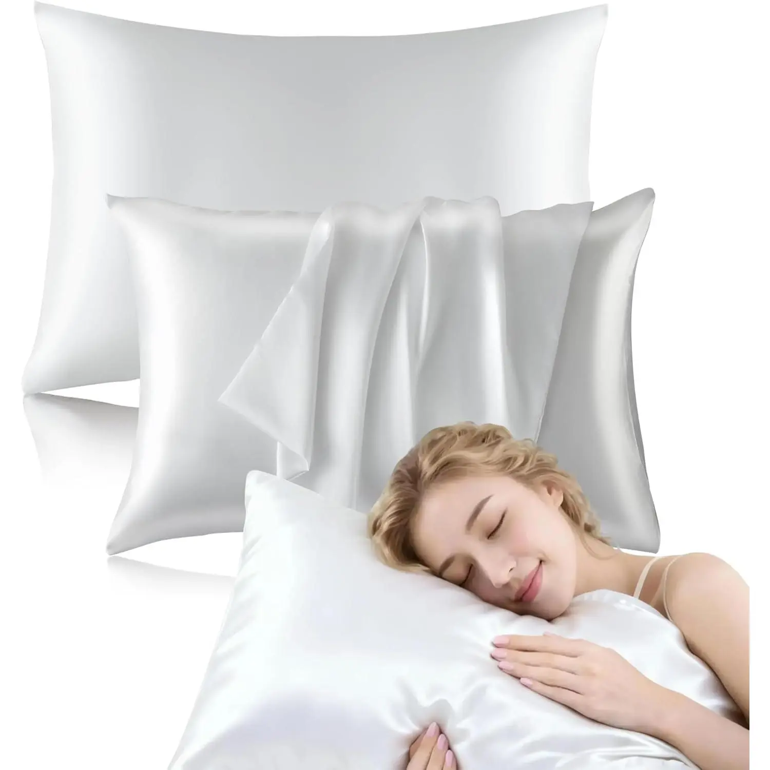 2-Pack Smooth Texture Hair Care & Skin-Friendly Pillowcases, Cooling Bedding Linens, 2-Piece Sets in Multi-Sizes (Standard/Queen/King) & 6 Colors (White Option, Queen (U.S. Standard)), Two Piece Sets