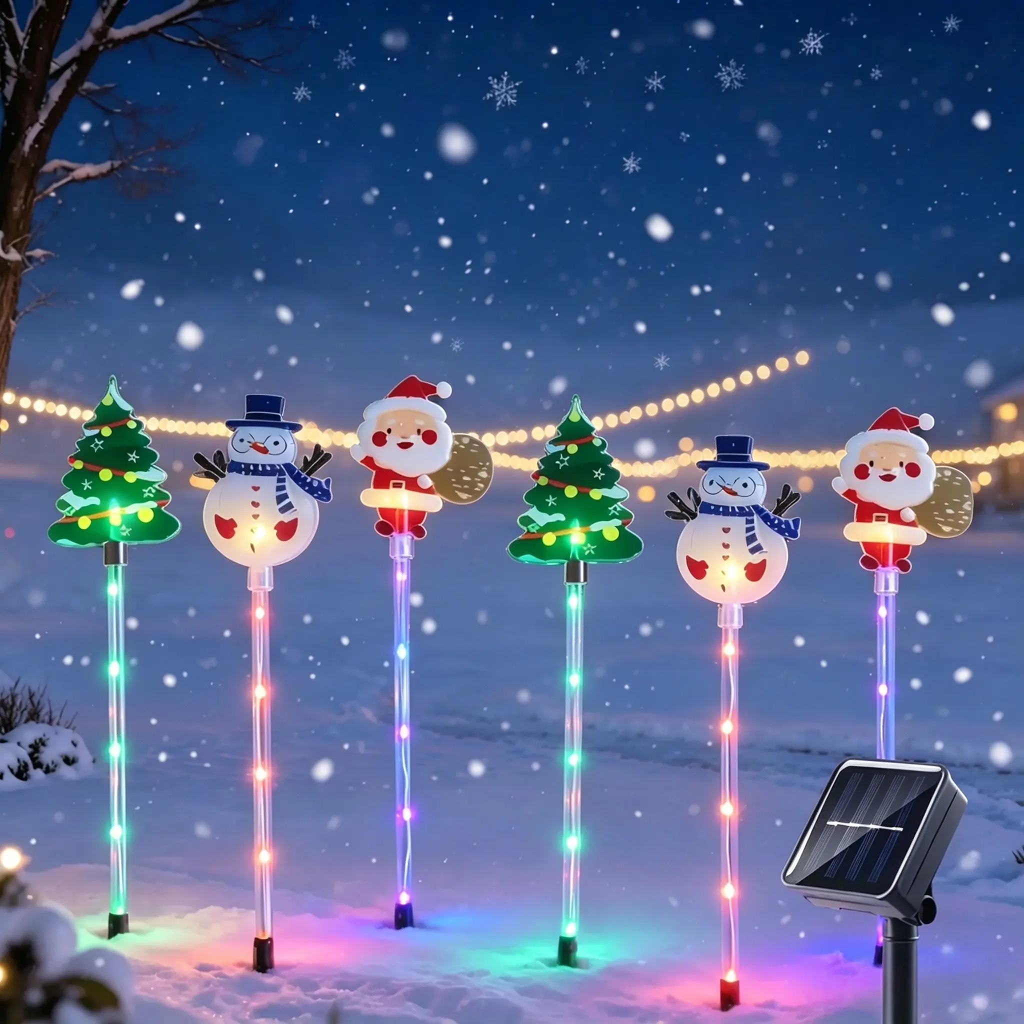 Solar Christmas Path Lights, 6 Pcs Santa Reindeer Tree Stake Lights, LED Multi-Color Outdoor Decor, Garden Holiday Decoration, Solar Pathway Light
