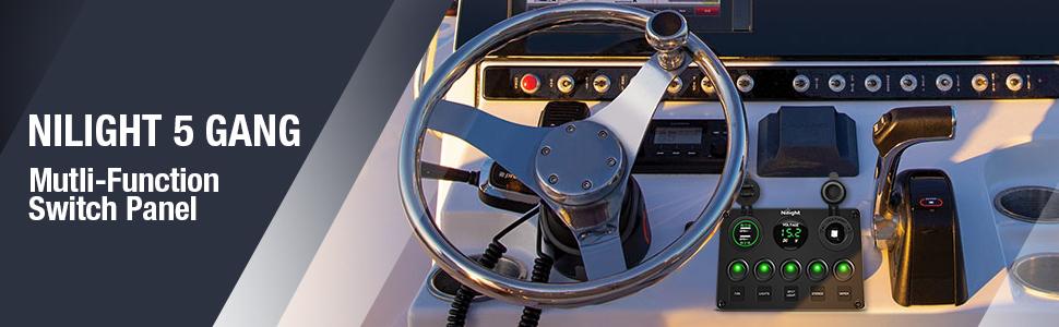 Nilight 5Gang Green Rocker Switch Panel w/ Dual USB Voltmeter Fuse