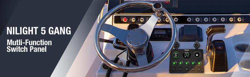 Nilight 5Gang Green Rocker Switch Panel w/ Dual USB Voltmeter Fuse