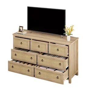 GARVEERattan Dressers for Bedroom and Living Spaces, Available in 3, 6, and 7 Drawer Options, Featuring Boho Style, Wide and Tall Wooden Storage Drawers, Freestanding Chest of Drawers in Natural Finish
