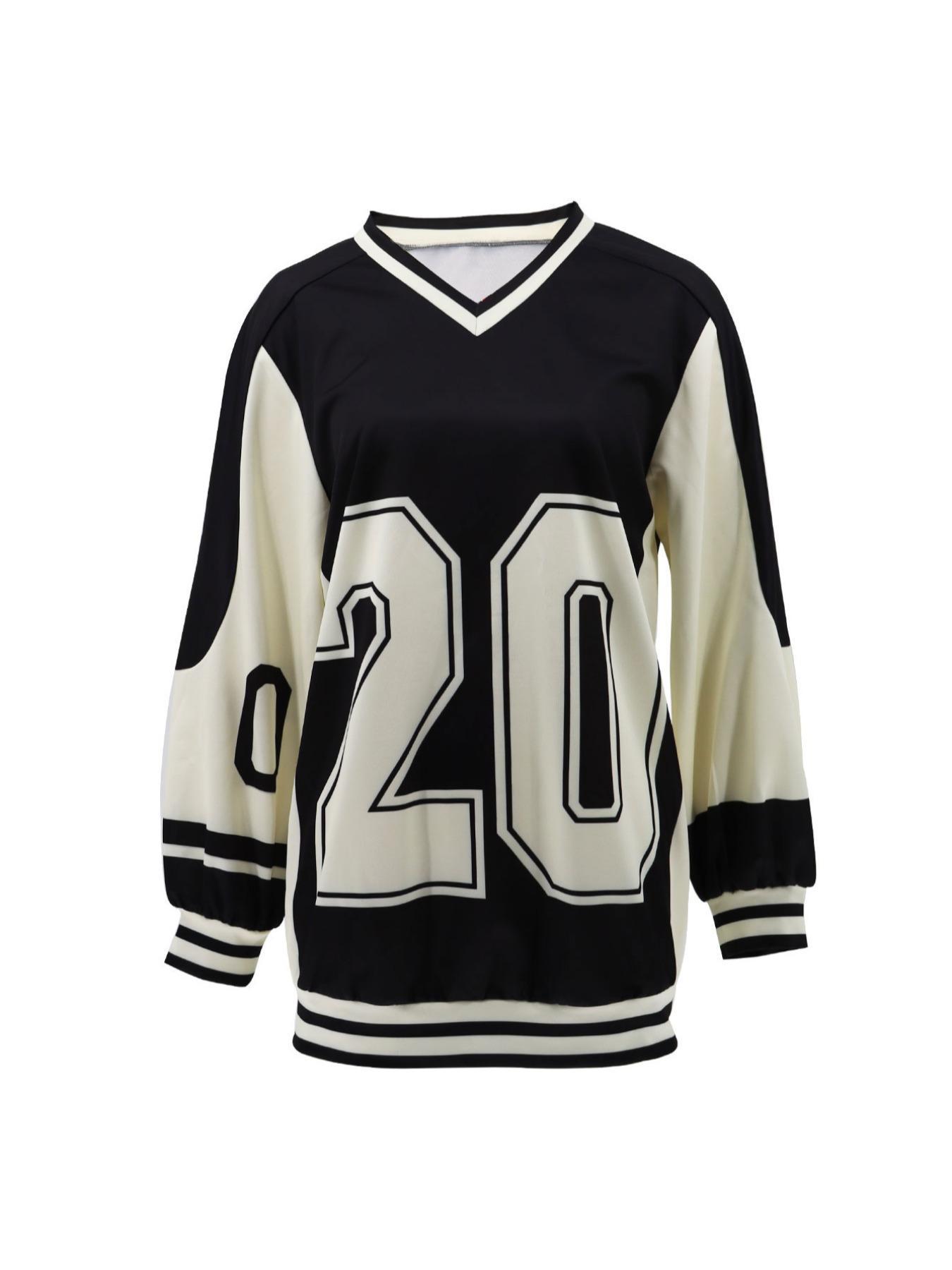 Plus Size V Neck Long Sleeve Top Dress, Casual Street Style Loose Fit, Trendy Versatile Women's Clothing, Figure Pattern Design, Knit