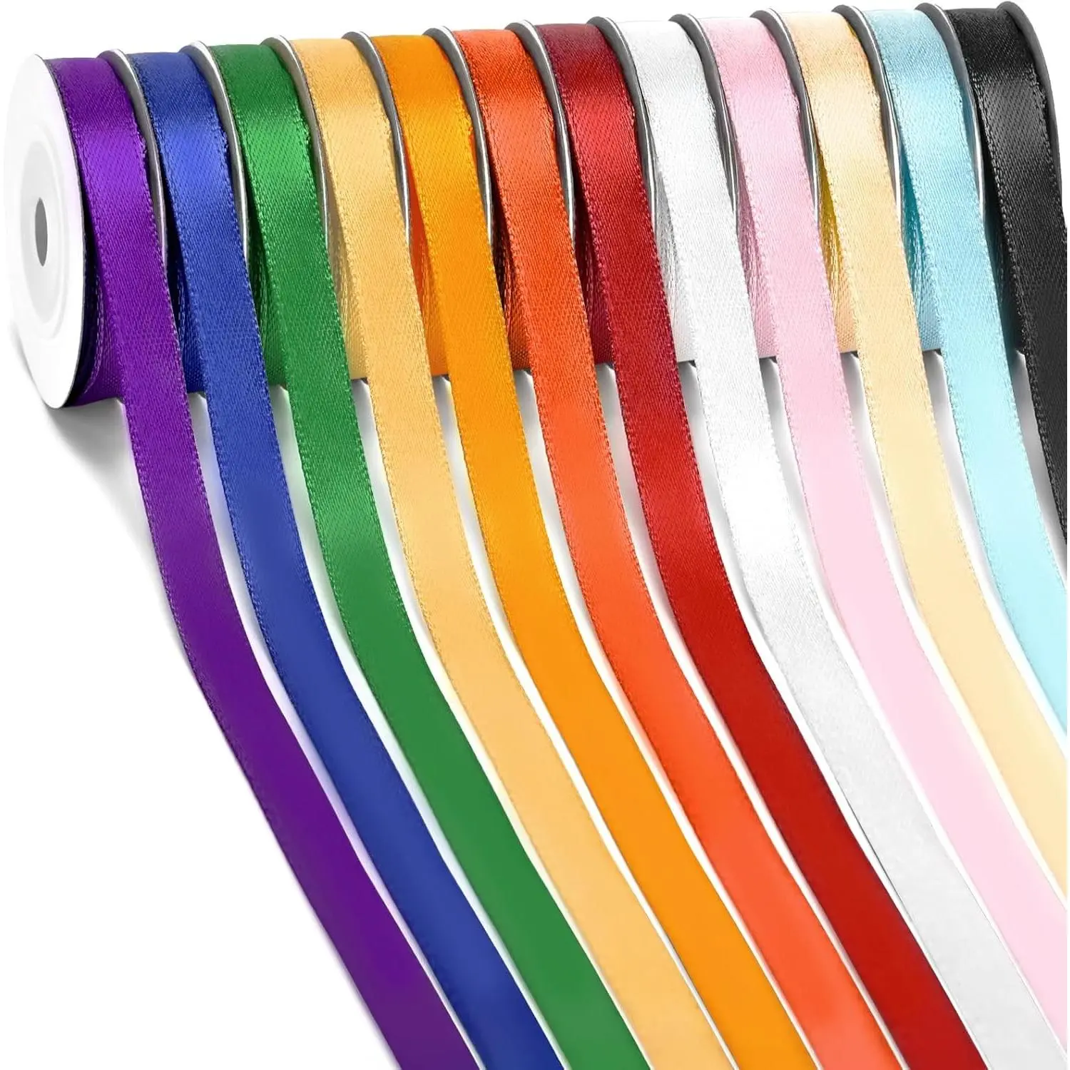 Rainbow Satin Ribbon, 12 Colors 3/8 Inch x 12 Rolls Total 120 Yards, Colorful Ribbon Perfect for Gift Wrapping, Crafts Hair Bows, Flower Bouquet, Wedding Party Decoration and More