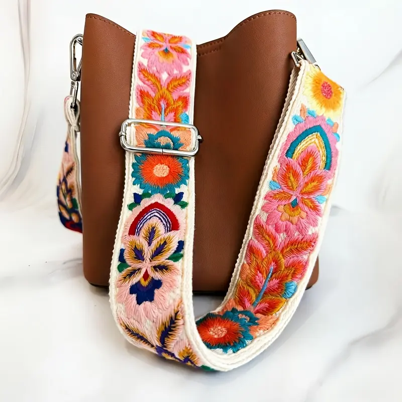 Bohemian Floral Printed Adjustable Wide Bag Strap, Ethnic Style Replacement Crossbody Shoulder Strap, Universal Accessory For Tote Bags, Phone Pouches, Wallets, Camera & Guitar Use