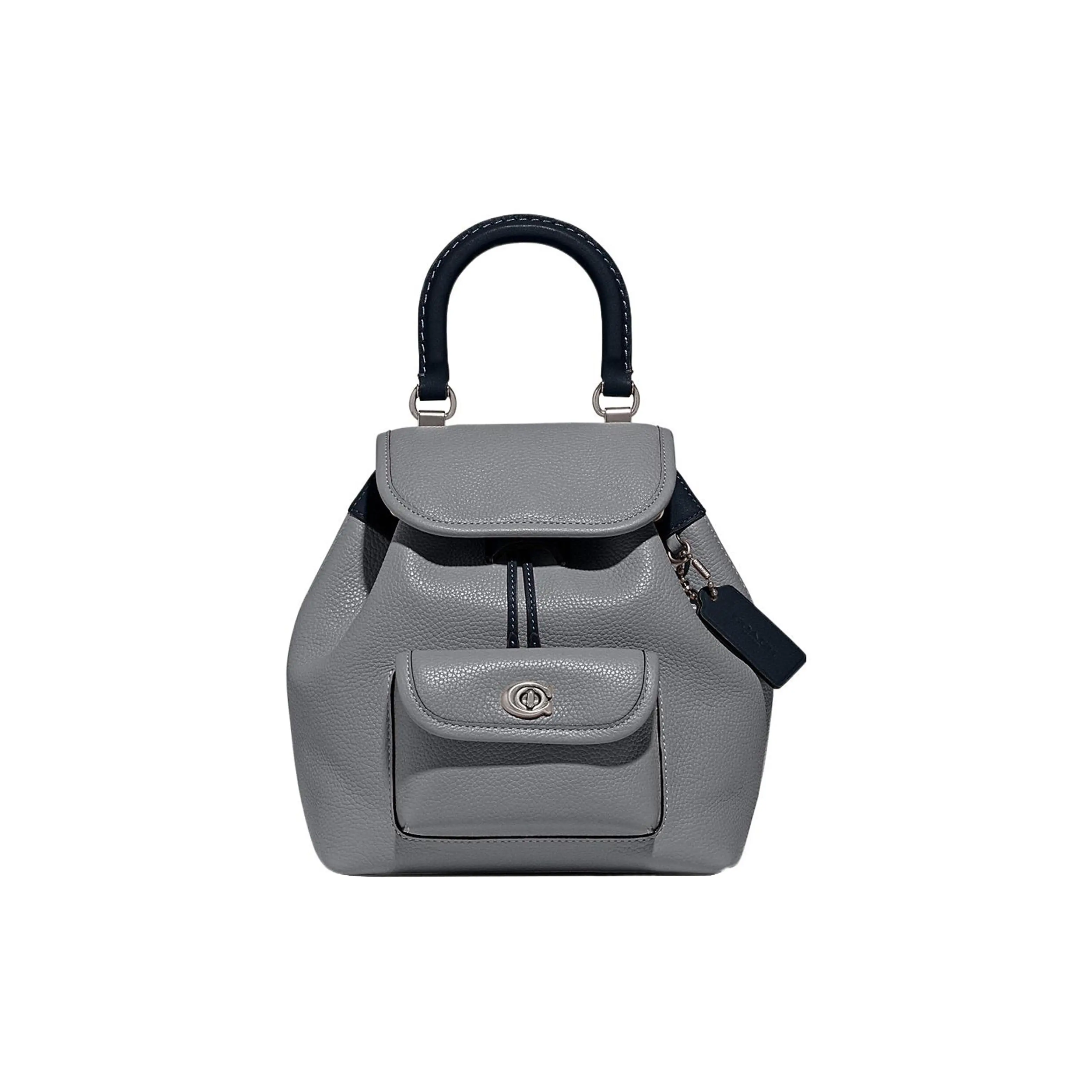 COACH Riya 23 Drawstring Toggle Closure Leather Backpack for Women, Medium Size, Gray
