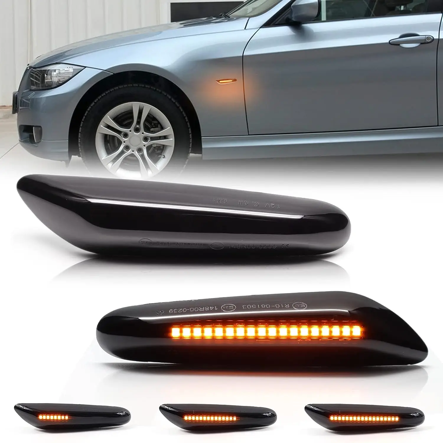 2pcs Plug-In Error-Free LED Dynamic Side Marker Sequential Blinker Lights for BMW E46, E60, E82, E87, E90-E93 Series Car Exterior Decoration Accessories, Error-Free Light