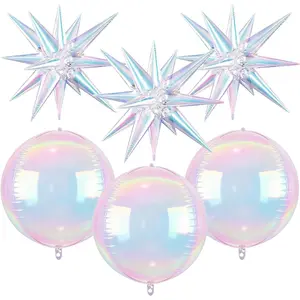 6 count Iridescent Foil Balloons, Clear 4D Round Holographic Ball Balloons and Explosion  Balloons for Party Birthday Wedding  Shower Prom Anniversary Decorations