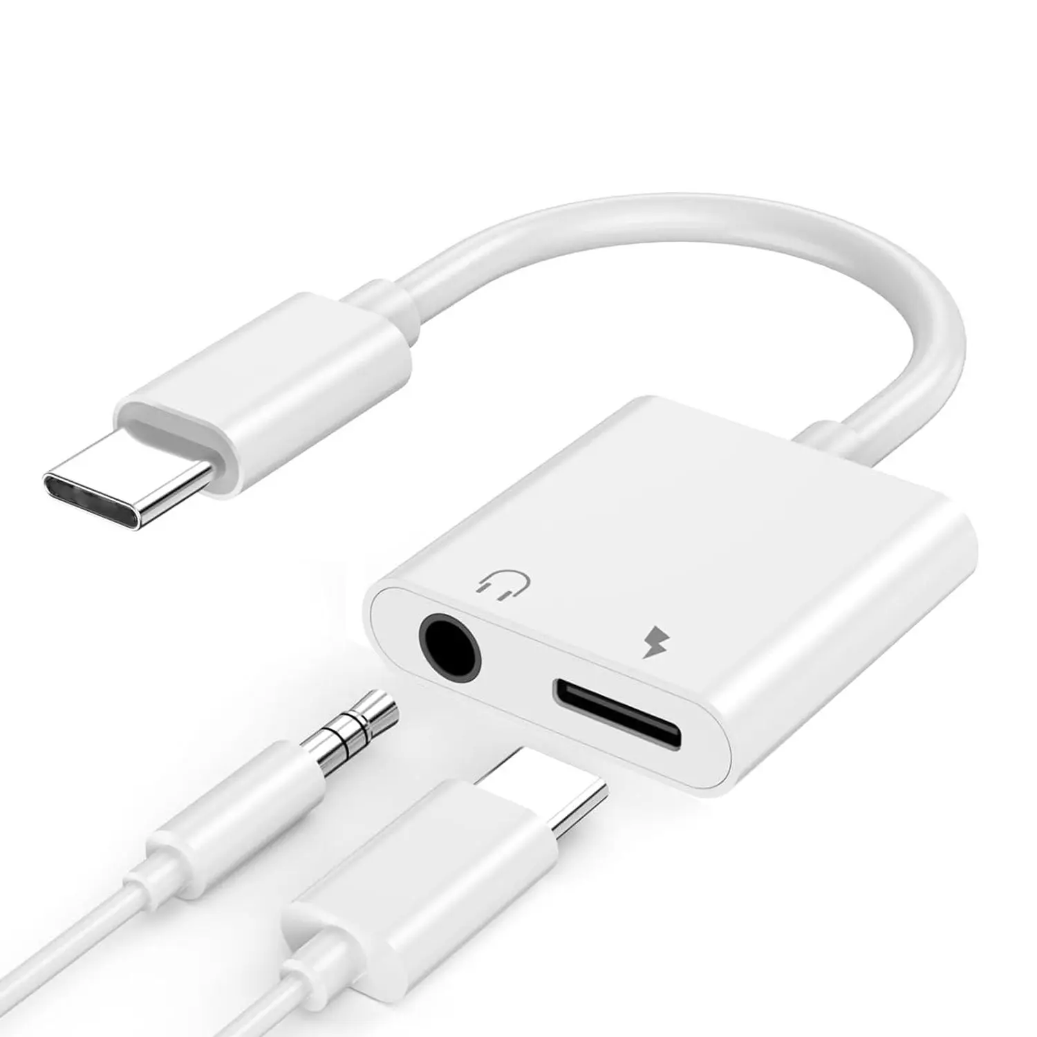 2-In-1 USB-C to 3.5mm Audio & Charging Adapter, 10w Charge, Mic & Line Control, Compatible with iPhone, iPad, Galaxy, Pixel, Type-C Devices