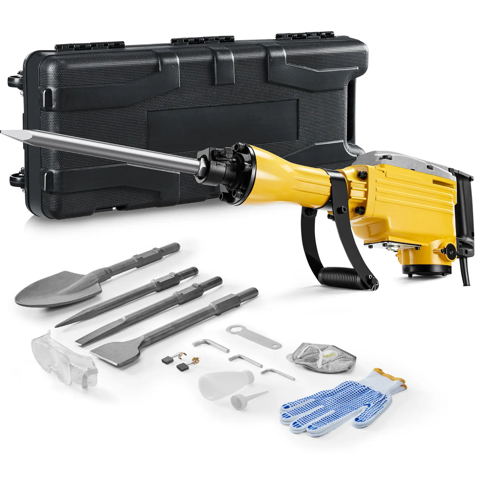 Demolition Jack Hammer, Bpm Jack Hammer Concrete Breaker, 2200W Power, 360° Swiveling Front Handle for Trenching and Breaking Holes, For Concrete, Stone, Brick, Asphalt