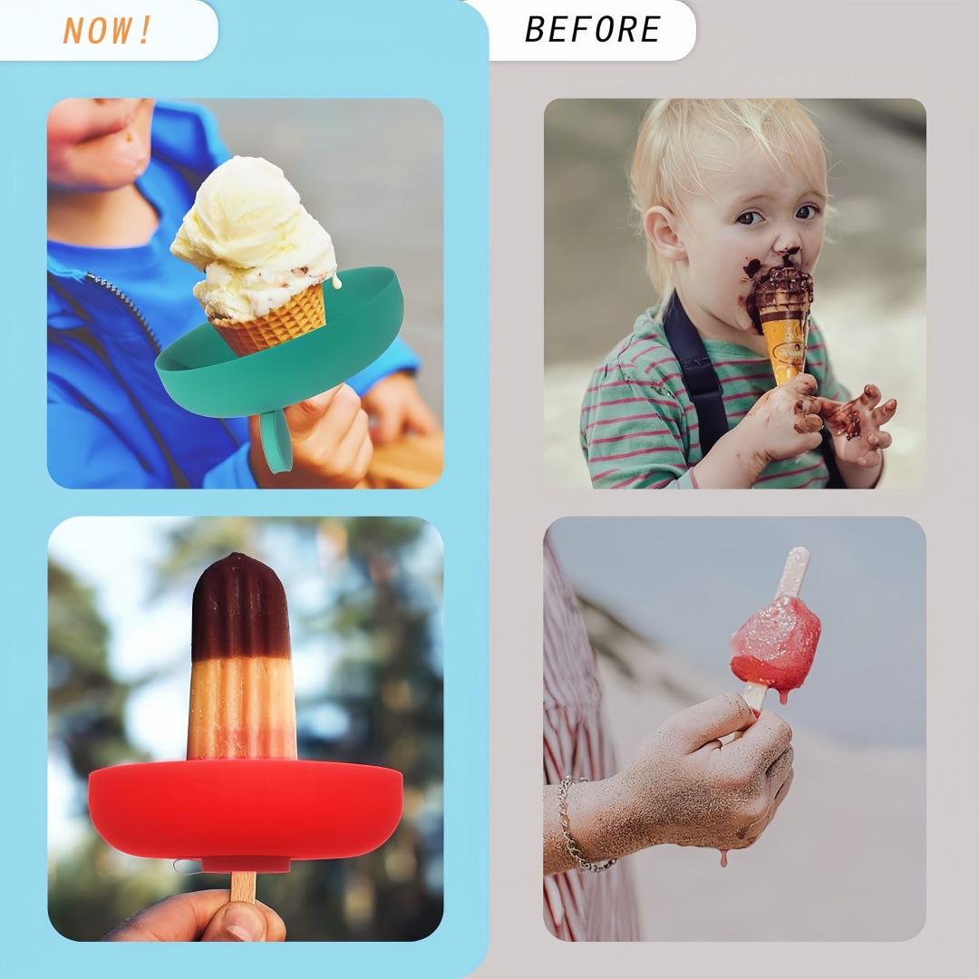 Silicone Ice Cream Holder Stand Set for Kids,Summer Popsicle Holder, Leak-Proof Cone Support with Drip Guardm,Reusable & Dishwasher Safe Popsicle Drip Catcher for Parties, Picnics, Home
