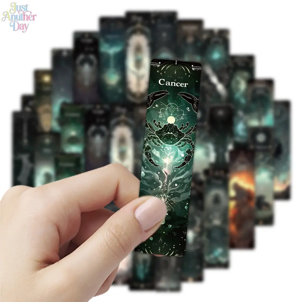 24 Pieces Vintage Nordic Dark Style 12 Constellation Art Paper Bookmark Set, Mystic Zodiac Symbol Printed Decor Page Cards, Astrology Themed Book Markers for Student Reading Marking, Scrapbook Craft and Horoscope Lover Presents