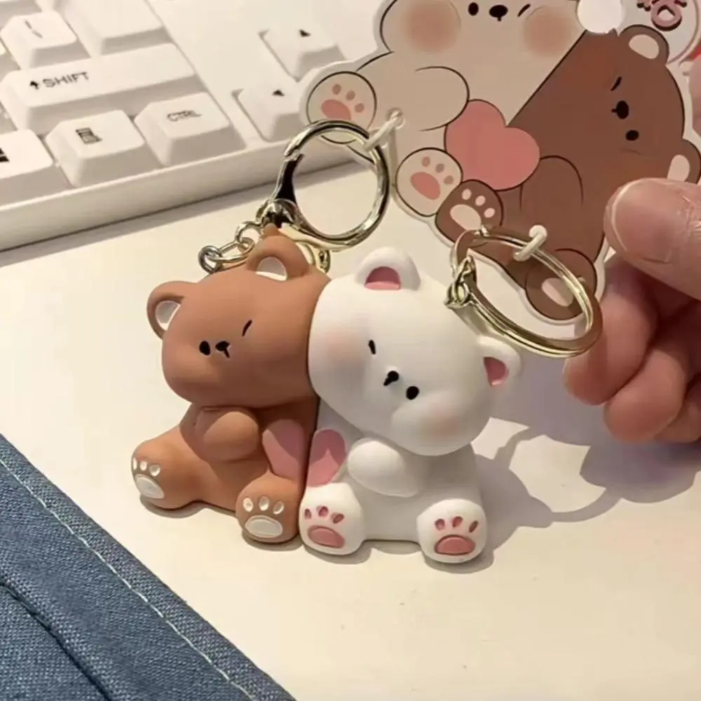 1Pair Cute Resin Bear Couple Magnetic Keychain - Cartoon Characters Multipack, Kawaii Bag Pendant, Daily Home Decor Statue Ornament, Anniversary Gift for Lovers, Kawaii Key Chains Gifts