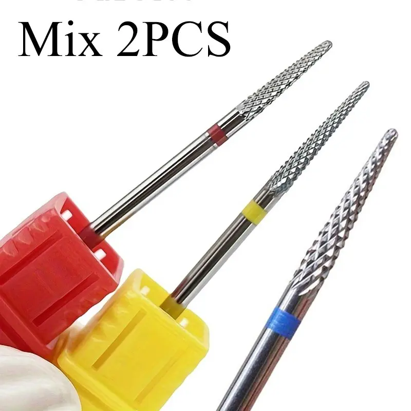 Mix 2PCS 3/32'' Shank Size Professional Nail Drill Bits for Manicure, Pedicure, Cuticle Care & Gel Polish Removal uitable for Both for home And Salon Applications