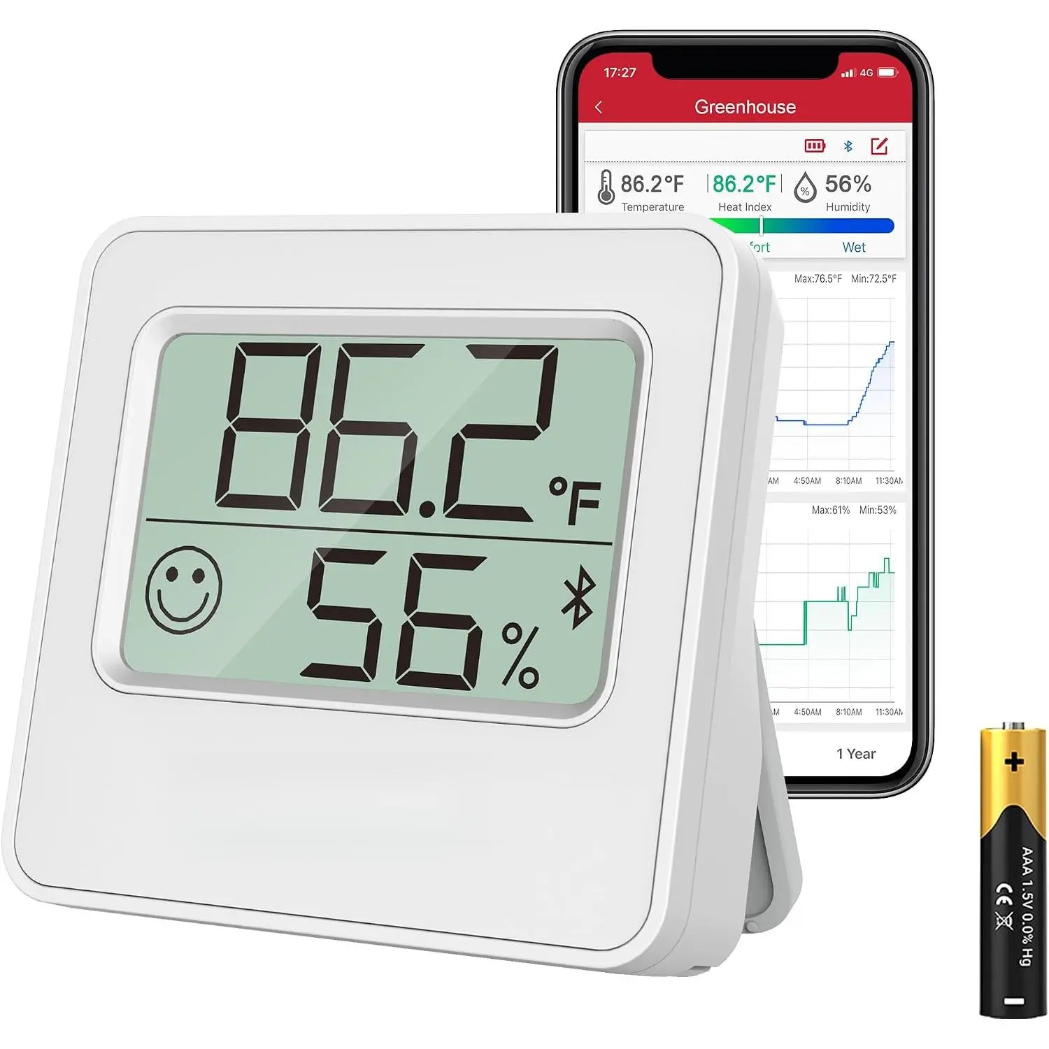 Bluetooth Digital Hygrometer Indoor Thermometer of 260FT |     Humidity Meter with Smart App, Room Thermometer Humidity Gauge with Temperature Humidity Sensor