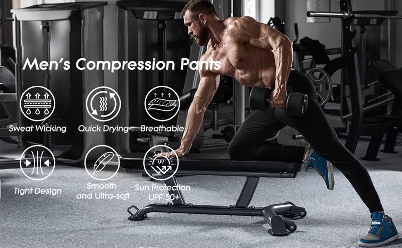 Men's Compression Pants with Pockets, Athletic Leggings Baselayer Workout Tights for Running Yoga Gym Basketball