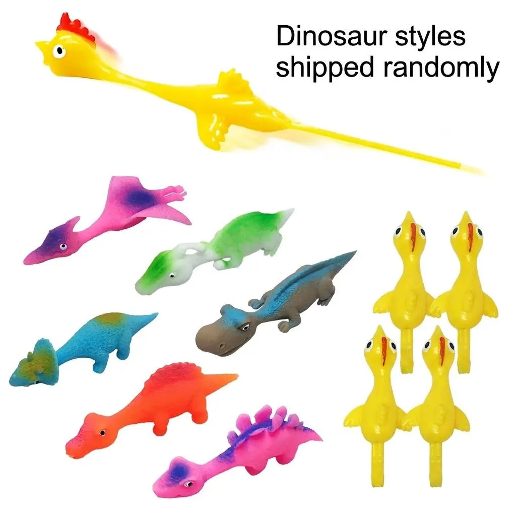Rubber Chicken Slingshot Dinosaur Toy, Finger Animal Toy for Kids, Stress Relief Game, Easter Filler, Party Gift (6 Dinosaurs + 4 Chickens)
