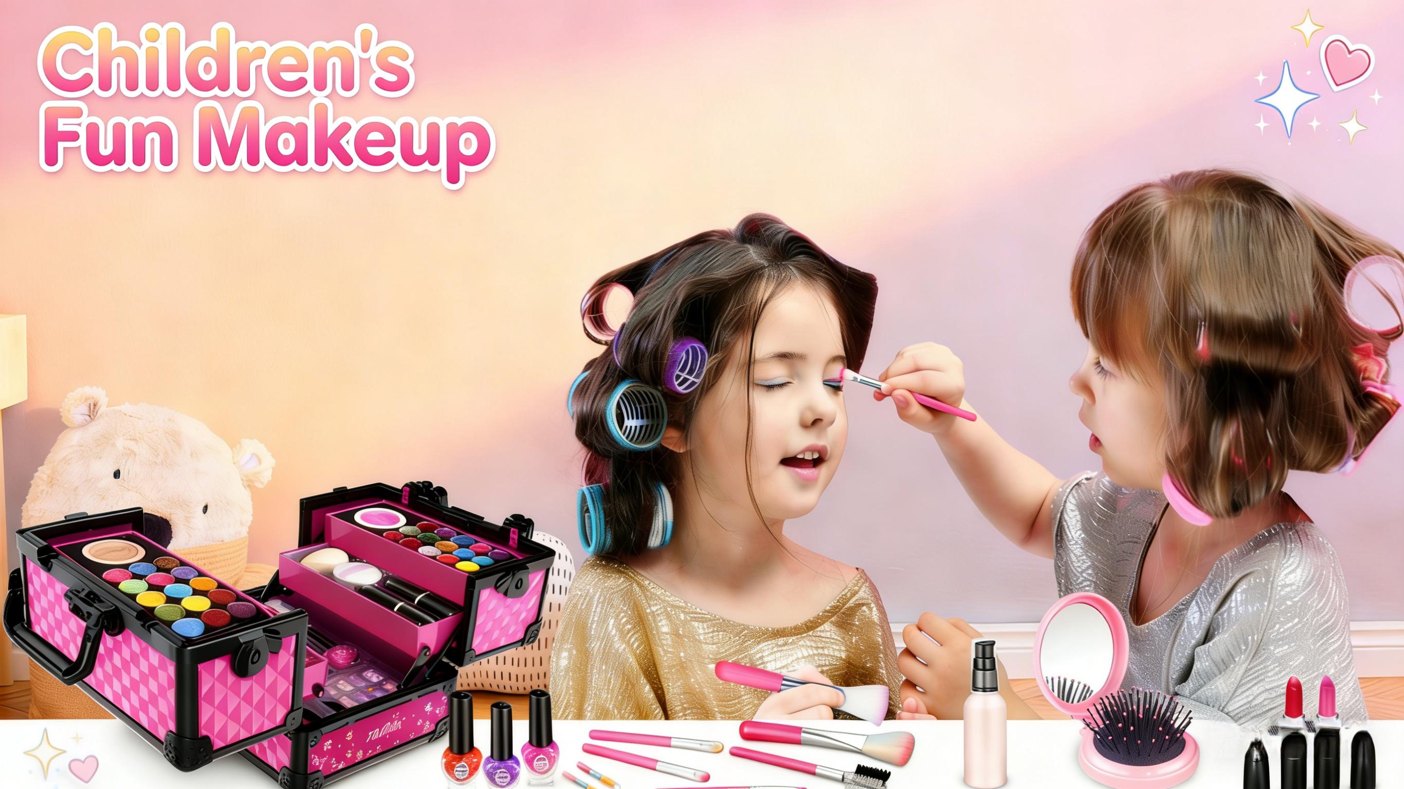 Washable Play Makeup Toys Set for Dress Up,59 Pcs Kids Makeup Kit for Girl Pretend Beauty Vanity Set with Cosmetic Case Birthday Toys for Girls 3 4 5 6 7 8 9 10 11 12 Years Old Kids Toddlers,A birthday present for a girl