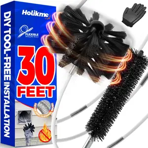 30 Feet Dryer Vent Cleaner Kit, Lint Brush with, Fireplace Chimney Brushes Extends Up to 30 Feet for Easy, Use with or a